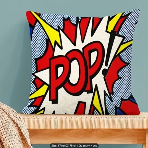 New Home Deco Linen Blend Set of 4 Cartoon Art Fun Retro Pillowcases - Picture 5 of 7